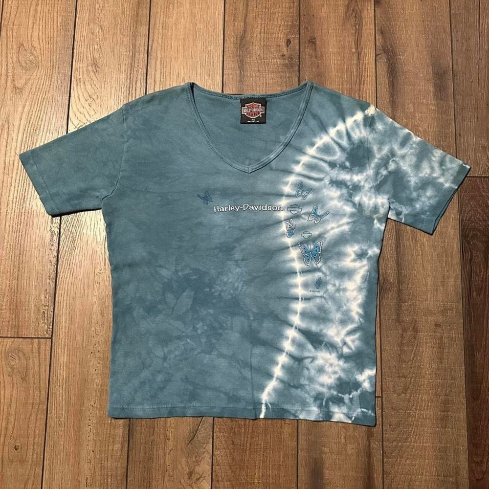 Y2K Harley Davidson Tie Dye Baby Tee Women's Medium Butterfly‎ 2000s